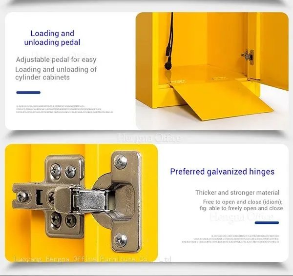 Adjustable loading and unloading pedal for gas cylinder cabinets with high-quality galvanized hinges and strong durable materials