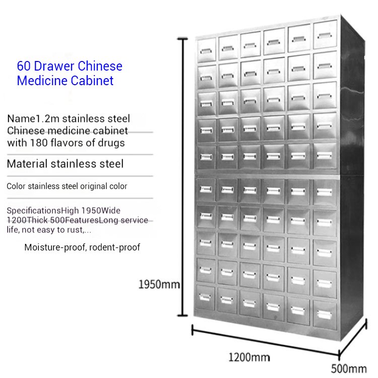 60-Drawer Stainless Steel Chinese Herbal Cabinet | TCM Pharmacy Storage for 180 Herbs