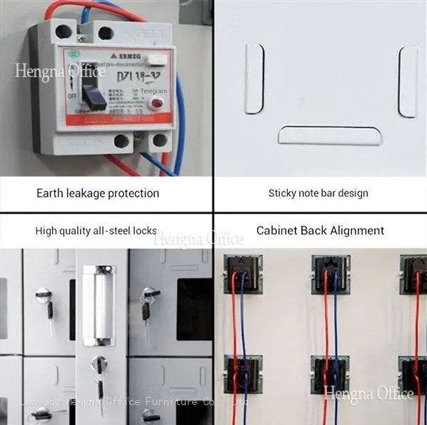 Earth leakage protection circuit breaker inside phone charging cabinet for safety