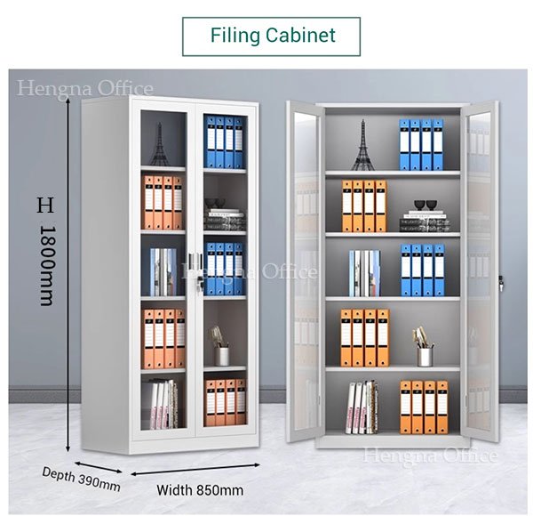 Modern Steel Glass Door Filing Cabinet | 1800mm Office Display Cupboard