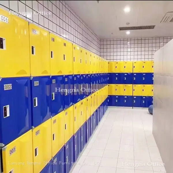 the plastic locker in yellow and blue