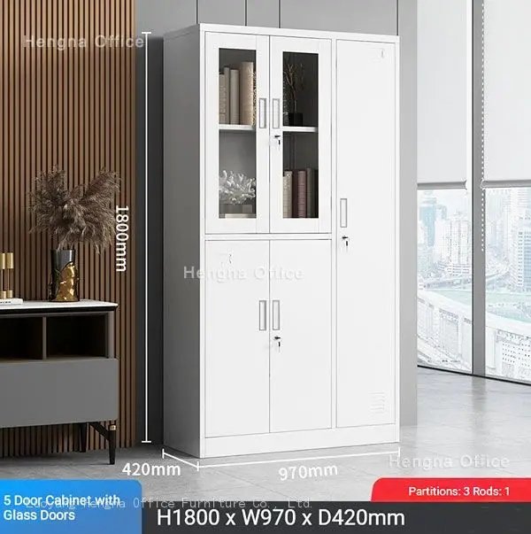 Steel Filing Cabinet with Wardrobe: H1800*W970*D420mm