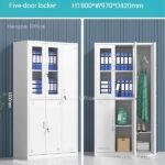 Steel Filing Cabinet with Wardrobe, Modern 2-Door Matte White, 1800mm High, Built-in Mirror & Hanging Rail, Space-Saving Solution for Hybrid Offices & Startups