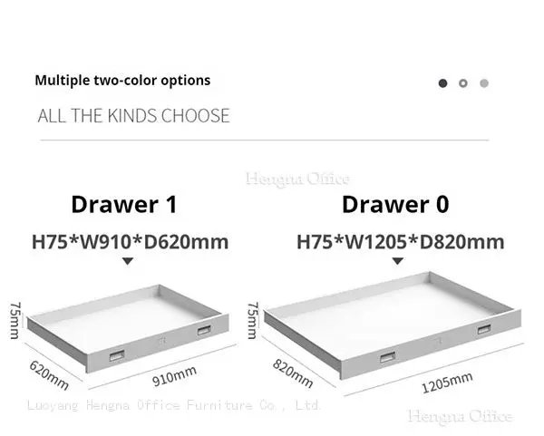 The drawer size of flat file cabinet: 
Drawer1: H75*W910*620mm
Drawer 0:H75*W1205*D820mm