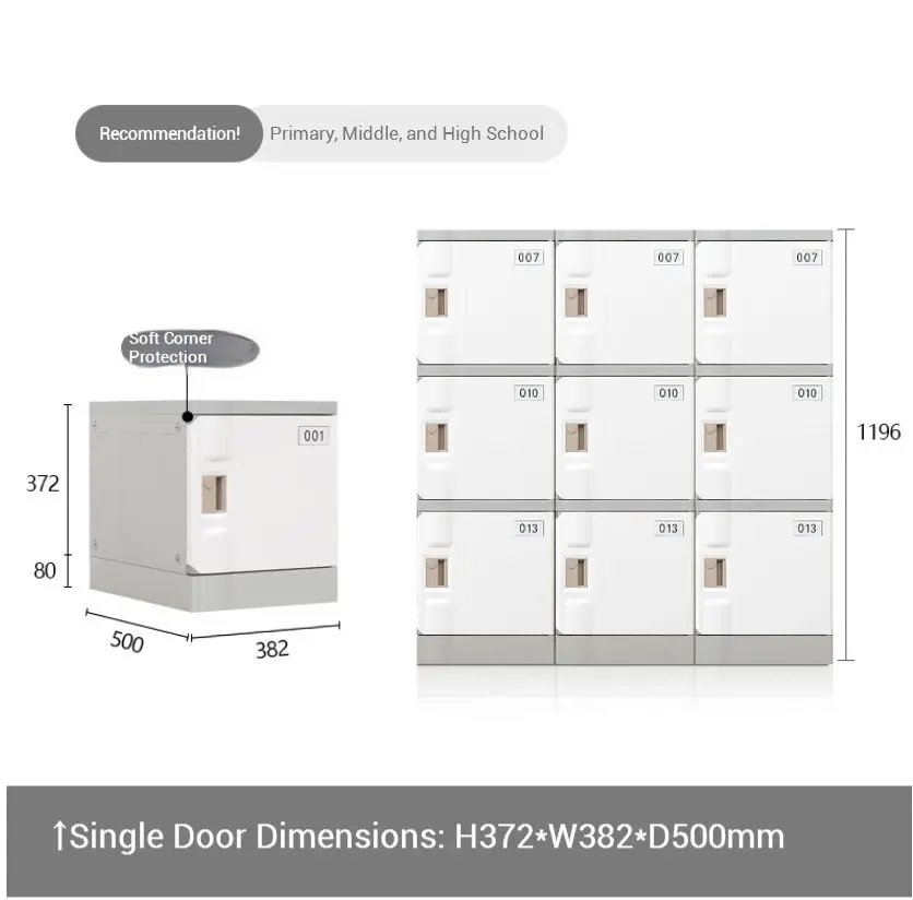 White Modular Plastic locker with soft corner protection