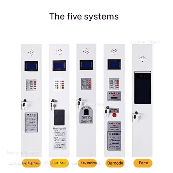 The five locking system of smart locker: codecard, card swipe, fingerprint, barcode, face