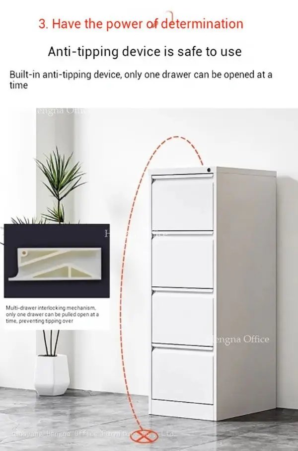 The white metal cabinet  with multi-drawer interlocking mechanism