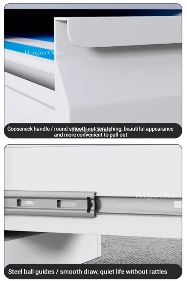 the disolay of gooseneck handel( round smooth not scratching, beautiful appearance and more convenient to pull out) and steel ball guides( smooth draw, quietlife without rattles